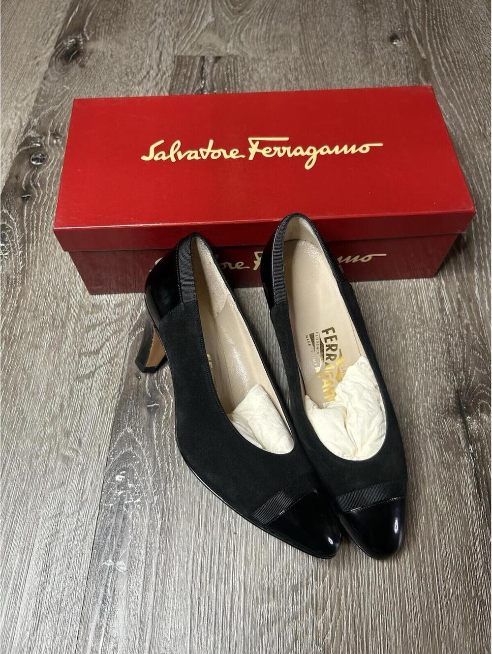 Vintage Salvatore Ferragamo Adesiva Women's Black Suede Pumps Size 5.5 EU 36